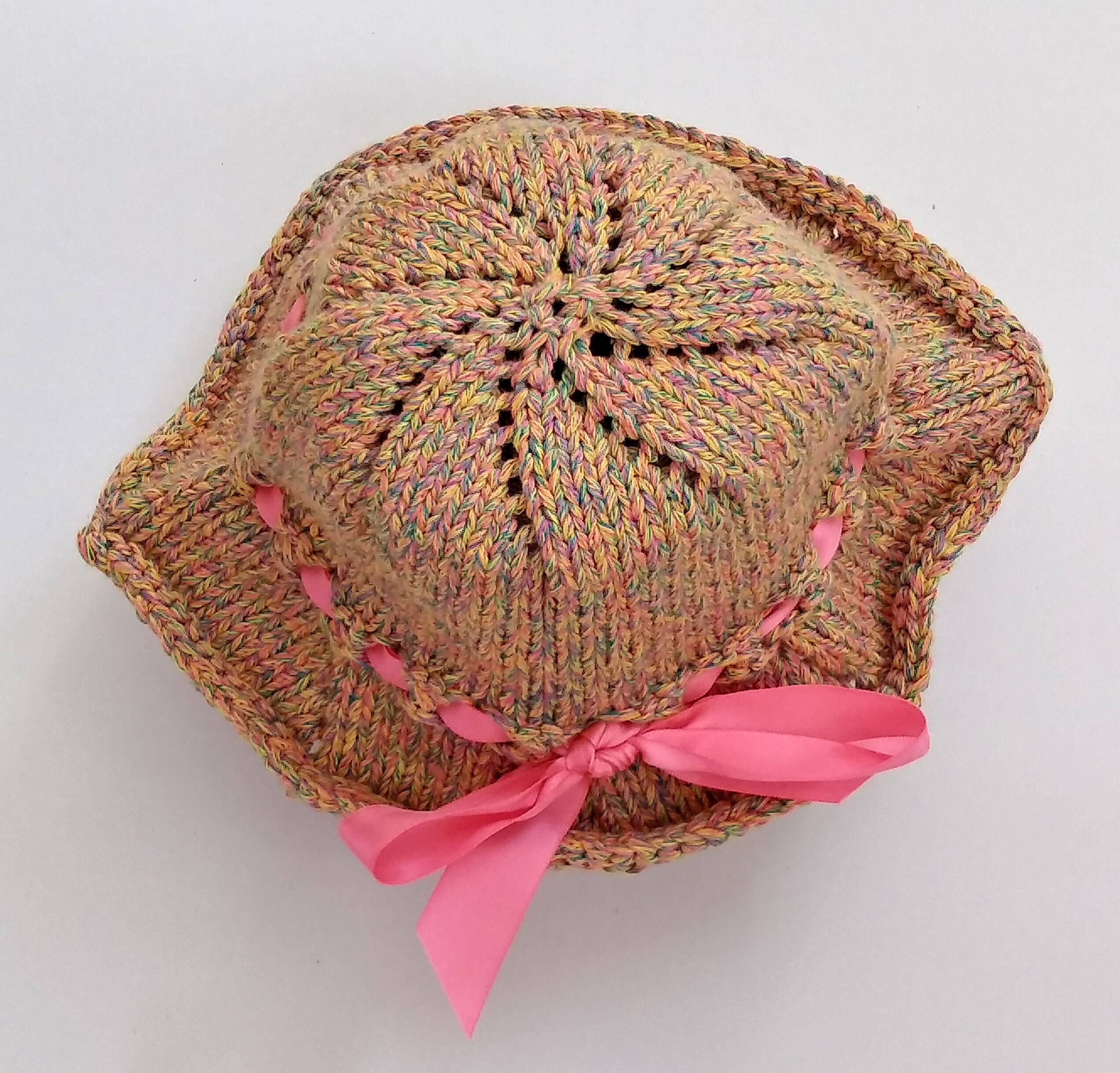 yellow bucket sunhat for child, knit bucket hat with ribbon bow