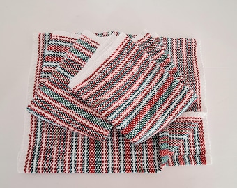 Handwoven Cotton Kitchen Towel: Cottagecore christmas color stripes