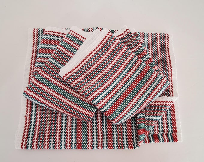Handwoven Cotton Kitchen Towel: Cottagecore christmas color stripes