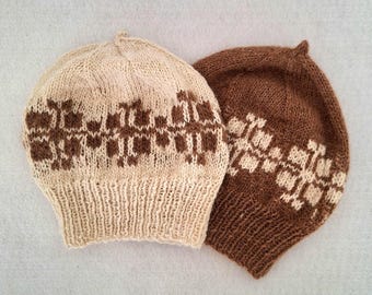 Hand-Knit Alpaca Beanie, all natural artisan made, 2 color box design