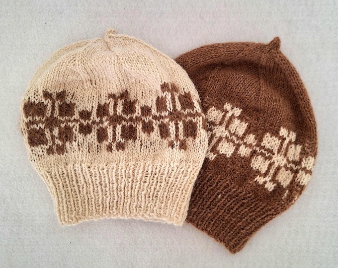 Hand-Knit Alpaca Beanie, all natural artisan made, 2 color box design