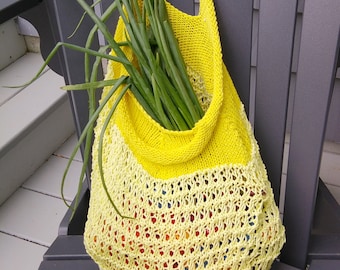 yellow market bag hand-knit cotton mesh