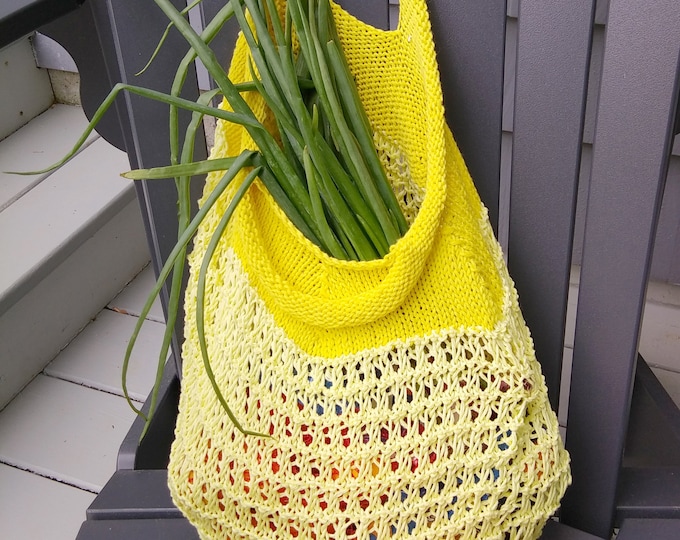 yellow market bag hand-knit cotton mesh