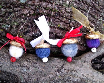 Hand-felted acorn, nature inspired rustic fall ornament