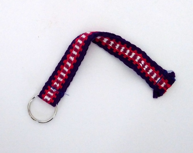 short woven lanyard red white purple cotton