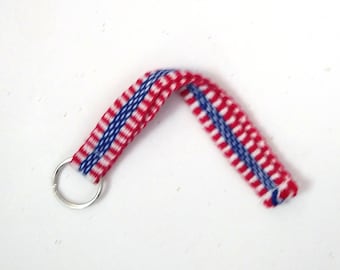 Red white and blue cotton wrist lanyard for keys