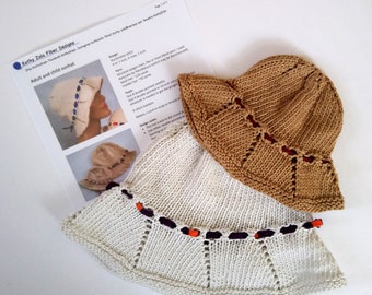 knitting pattern bucket hat, knit sun hat pattern, knit your own adult or child hat, digital download pdf knitting pattern