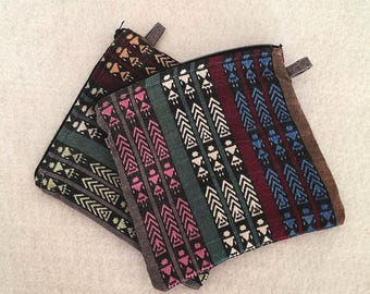 Handwoven lined zipper pouch