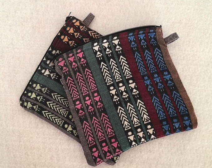 Handwoven lined zipper pouch