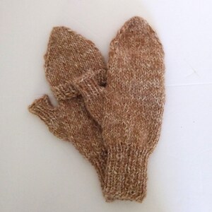 Custom-knit alpaca flip-top mittens, handknit glittens made-to-order from New England raised alpaca, all natural, lightweight, soft and warm Marled brown & white