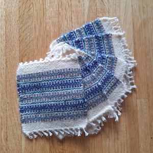 Handwoven Wool Coasters: Striped Mug Rugs, Blue, Gray, Teal, Cream
