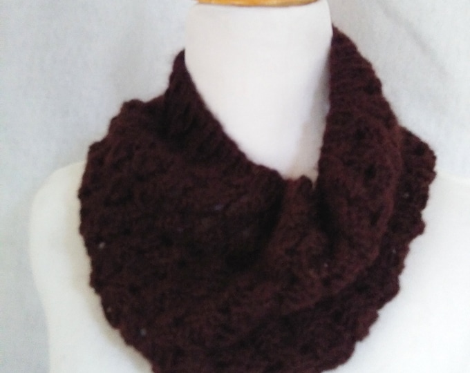 espresso brown alpaca loop scarf handknit, warm infinity scarf, winter cowl for woman, artisan OOAK gift, affordable luxury ready to ship
