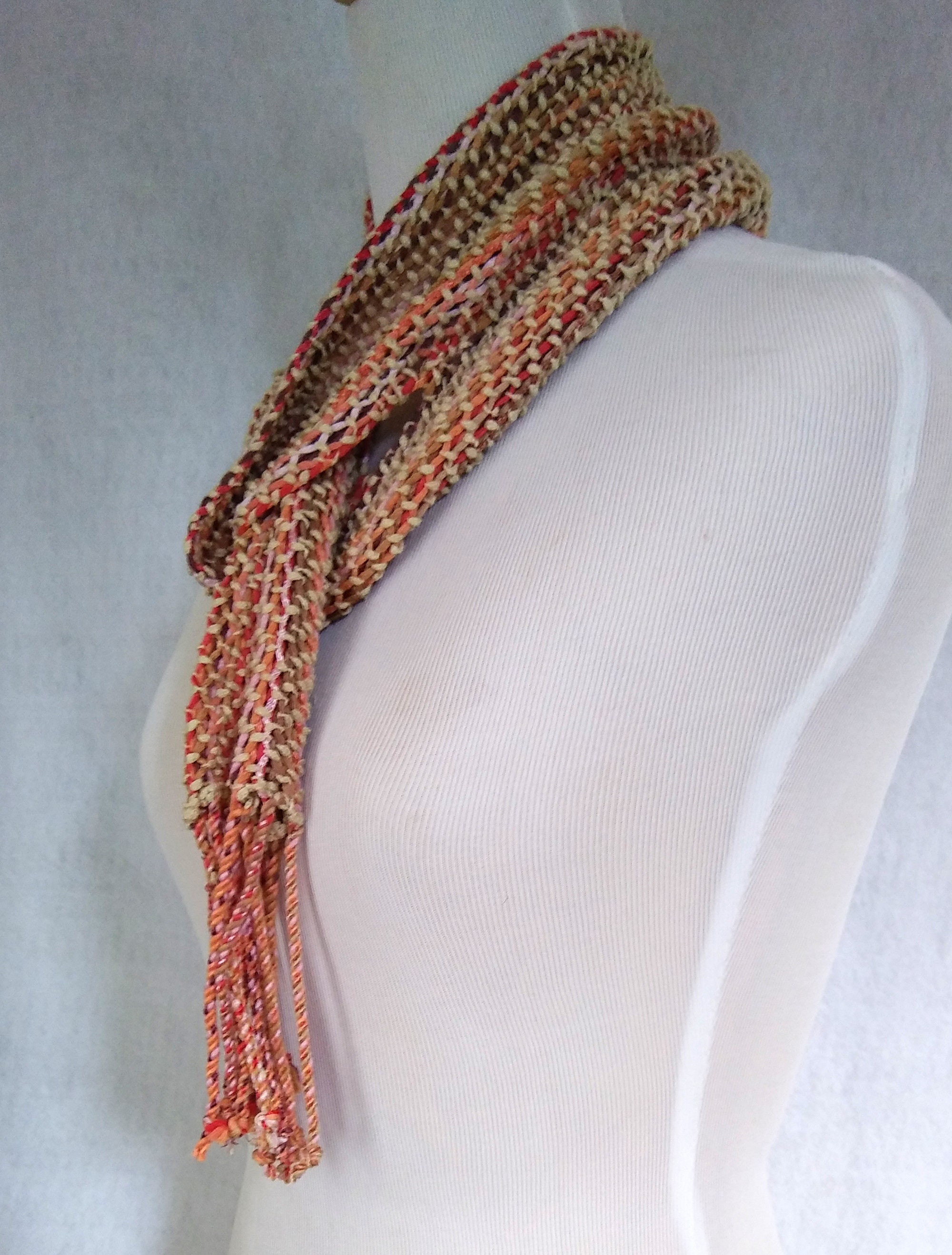 Coral cream loomed scarf keyhole loop design easy to wear scarf hand ...