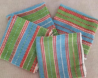 Handwoven Cotton Hand Towel: Twill Stripes, Cottagecore Style, Spring colors,