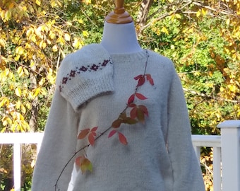 Pull-over sweater handknit, custom made to order from locally raised (MA-USA) alpaca, super soft luxury gift for a special person