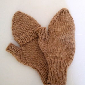 Custom-knit alpaca flip-top mittens, handknit glittens made-to-order from New England raised alpaca, all natural, lightweight, soft and warm Tan