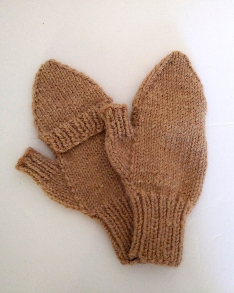 Custom-knit alpaca flip-top mittens, handknit glittens made-to-order from New England raised alpaca, all natural, lightweight, soft and warm Tan