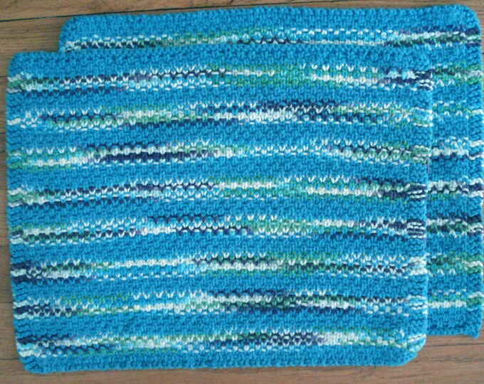 2 handknit cotton mats casual, summer color place mats, table mats for beach house or vacation cottage