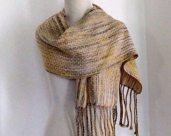 Hand-woven scarf for man or woman, handsome muffler, coat accessory, color shift stripes in neutral tones, lightweight warmth, special gift