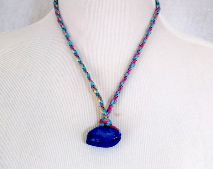Blue ceramic bead pendant necklace