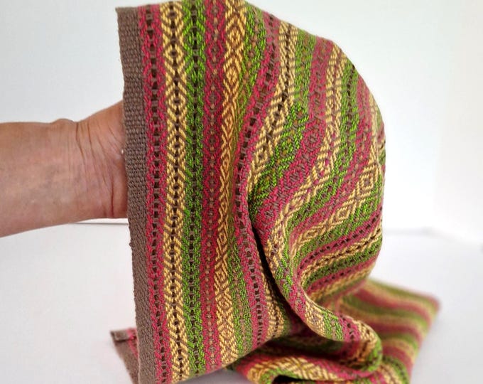 Handwoven Cotton Tea Towel: Twill Stripes, Rustic Cottagecore Style