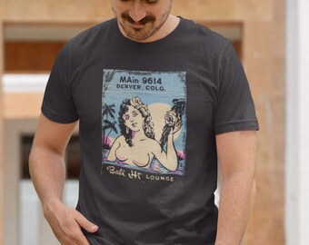 Bali-hi Lounge Denver - Unisex Recycled Organic T-Shirt - Classic Colorado Vintage Bar Tee 1970s Tiki Girlie Pinup Retro