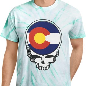 Colorado Steal Your Face Tie-Dye T-shirt, Las Vegas Sphere, Lot Tee, Dead and Company Stealie, Weir Mayer, Grateful Dead