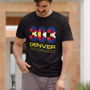 Denver Colorado Tee - Unisex Softstyle T-Shirt - 303 Flag Gift for Men Women Gray Black - Christmas, Birthday Gift