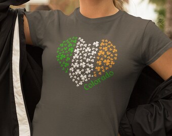 Colorado Shamrock Heart - Women's Softstyle Tee - Trendy modern Denver St Patrick's Day pub crawl Irish gift for her