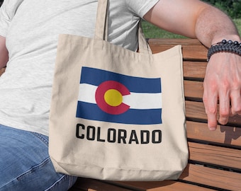Colorado State Flag - Cotton Canvas Tote Bag - Colorado Reusable Shopping Bag - Denver, Boulder, Christmas Birthday Gift