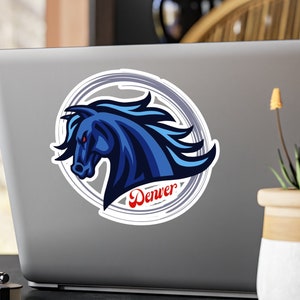 Denver Blue Mustang Vinyl Decal - Kiss-Cut Vinyl Decals - Colorado Horse Decal Sticker