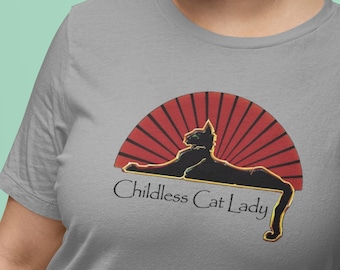 Childless Cat Lady - Women&#39;s Relaxed Cotton Tee - Grateful Dead, Funny Lot Tee, Dead and Company Sphere, Jerry Garcia, Cats Under the Stars