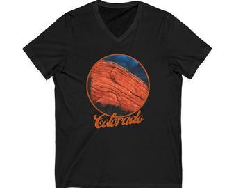Red Rocks Colorado tee | Unisex V-neck T-Shirt, Mens, Womens