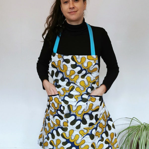 Reversible cotton apron, with two pockets