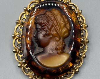 Spilla e/o ciondolo vintage con cammeo in vetro