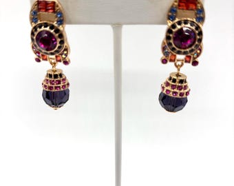 Gold-Tone Purple Crystal Drop Earrings