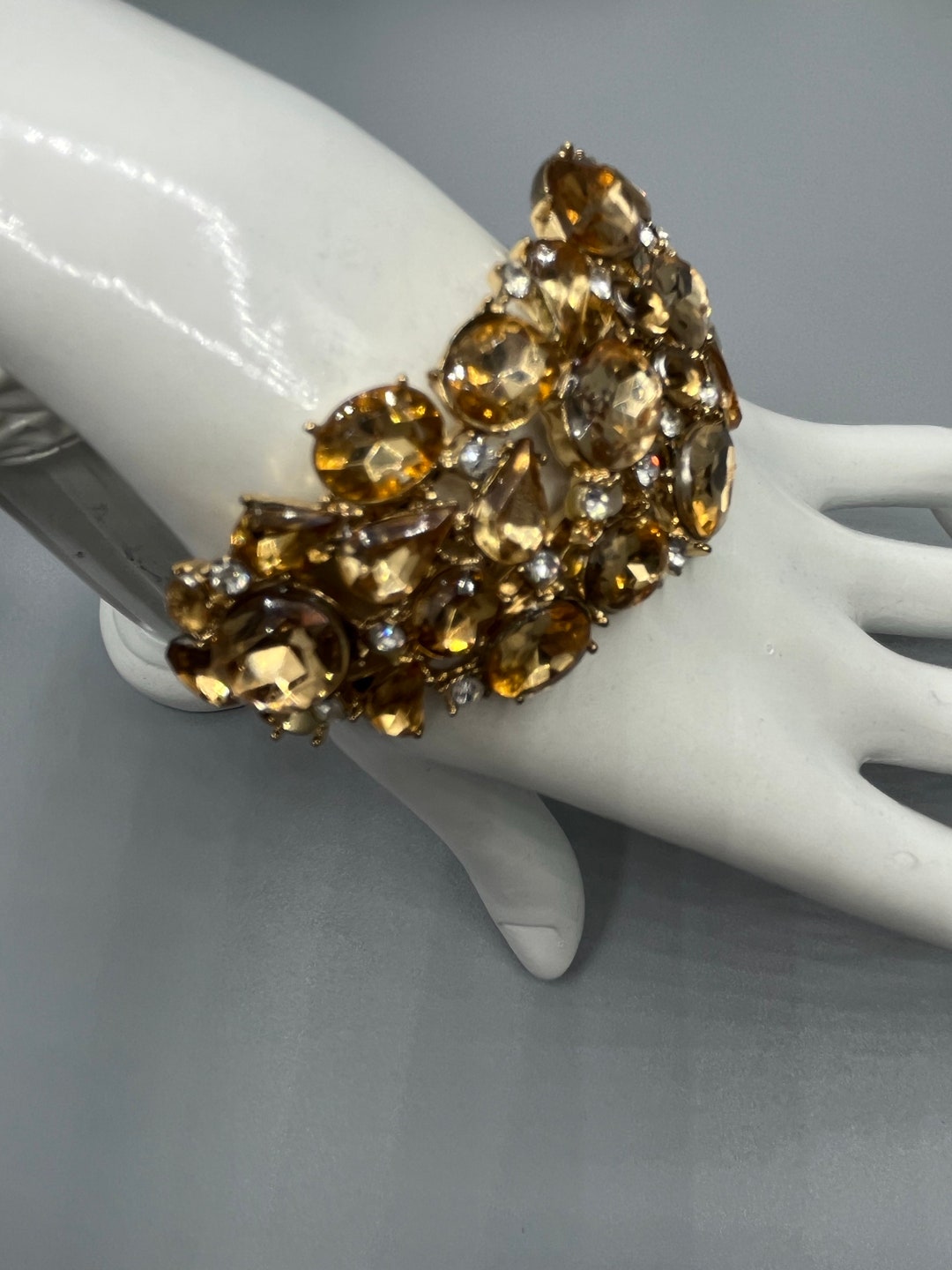 Stunning Juliana Style Amber Glass Stones Clamper Bracelet Etsy