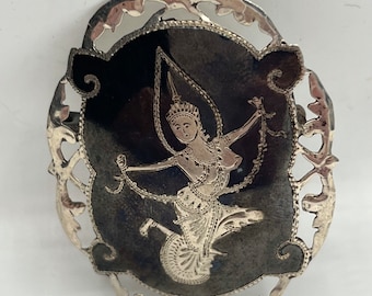 Spilla vintage in argento sterling nielloware del Siam