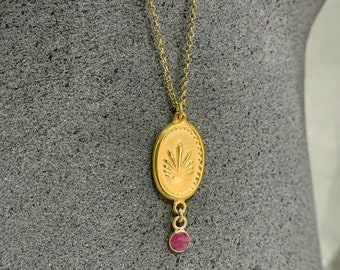 Ancient Greek coin gold necklace with ruby! Christmas present idea!