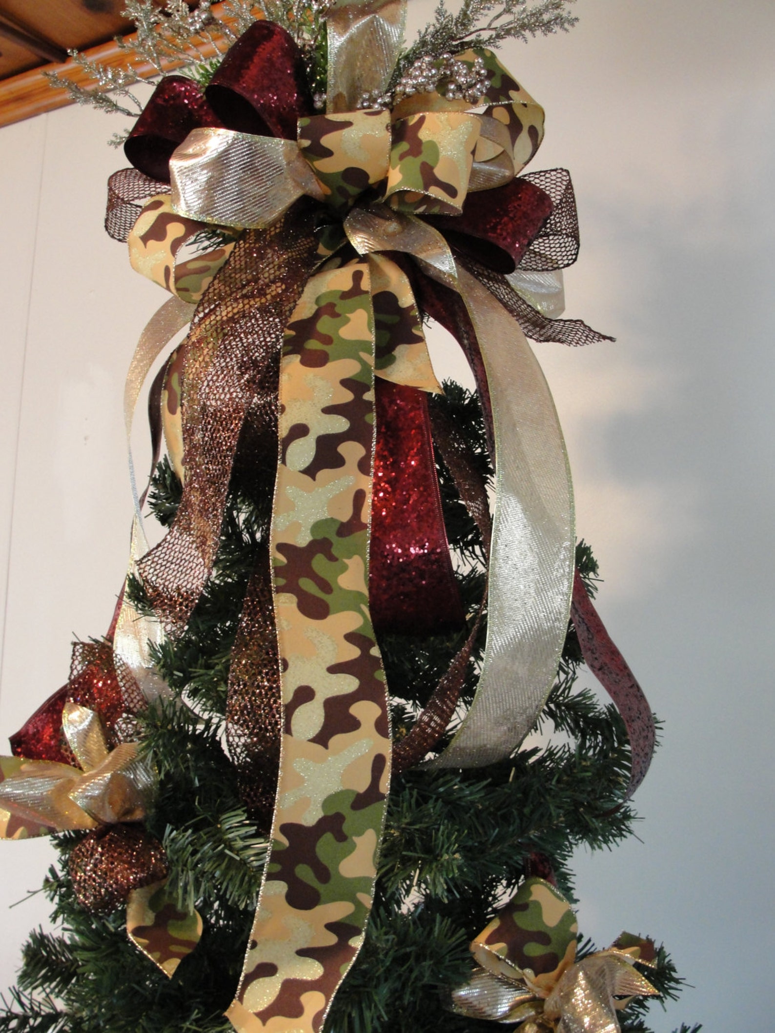 7 Camouflage Bows Christmas Tree Wreath Handcrafted Home Decor Etsy