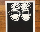 Converse Sneakers Art Print - Chuck Taylor Shoes in Black White Limited Print on Cold Press Watercolor Paper