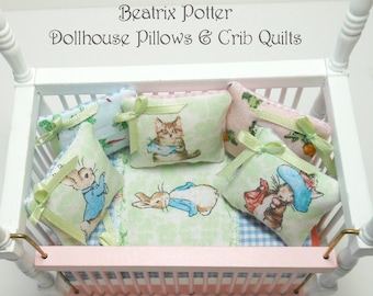 Beatrix Potter Dollhouse Pillows, PILLOWS only, Peter Rabbit, Jemima Puddle Duck, Benjamin Bunny, Tom Kitten, + more, Handmade, 1/12th Scale