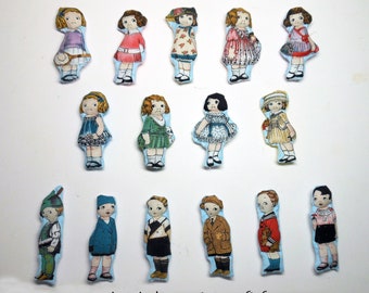 Dollhouse Rag Dolls, 3" Rag Doll, Tiny Rag Dolls, Hand Sewn Doll, 'Paper Dolls', Vintage Style, Rare Out of Print Fabric, Sold in Group of 2