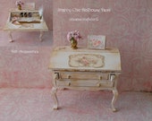 Dollhouse Writing Desk, Shabby Chic, Ladies Desk, Wood Desk With Accessories Love Letters, Staionary, Flowers,Antique Look,OOAK 1 12th Scale