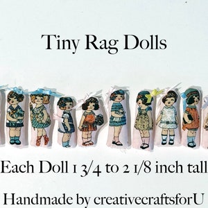 Dollhouse Rag Dolls, Two Tiny Rag Dolls, 2 Inch Tall, Sold as a Pair,Hand Sewn Doll,Dollhouse Pillow,Doll for a Doll, 1/12th or 1/24th Scale