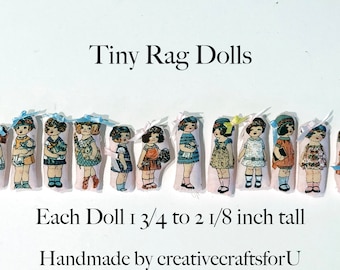 Dollhouse Rag Dolls, Two Tiny Rag Dolls, 2 Inch Tall, Sold as a Pair,Hand Sewn Doll,Dollhouse Pillow,Doll for a Doll, 1/12th or 1/24th Scale