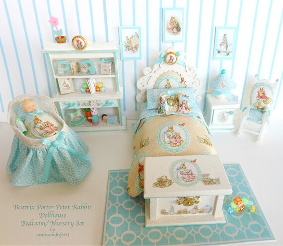 beatrix potter peter rabbit dollhouse bedroom nursery set | etsy