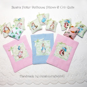 Beatrix Potter Dollhouse Baby Quilts, Baby Blankets, Peter Rabbit, Benjamin Bunny, Tom Kitten, Pink or Blue 1/12th Scale QUILT ONLY Listing