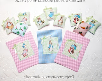 Beatrix Potter Dollhouse Baby Quilts, Baby Blankets, Peter Rabbit, Benjamin Bunny, Tom Kitten, Pink or Blue 1/12th Scale QUILT ONLY Listing