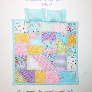 Dollhouse Quilt, Crazy Quilt, Patchwork Quilt, Bedding, Shabby Chic, Vintage Style, Pretty Colors, Handmade OOAK 1/12th Scale